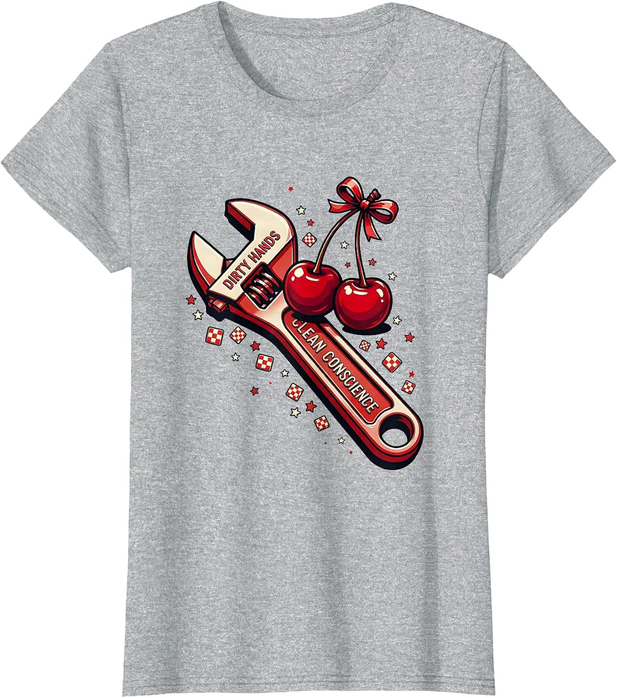 Dirty Hands Clean Conscience Mechanic Design T-Shirt - Heather Grey