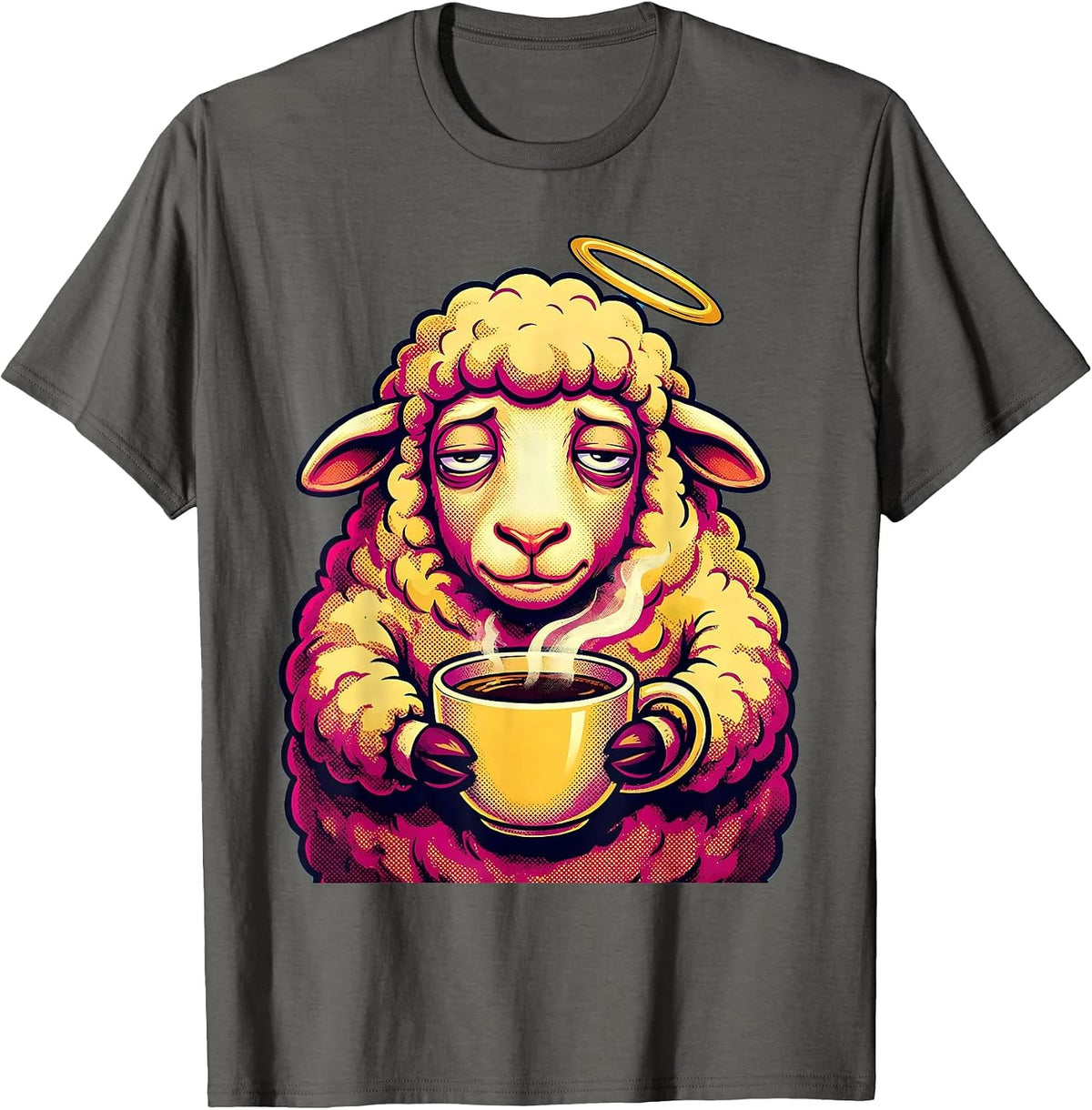 Tired Sheep Coffee Lover Funny Christian Design T-Shirt - Asphalt Grey