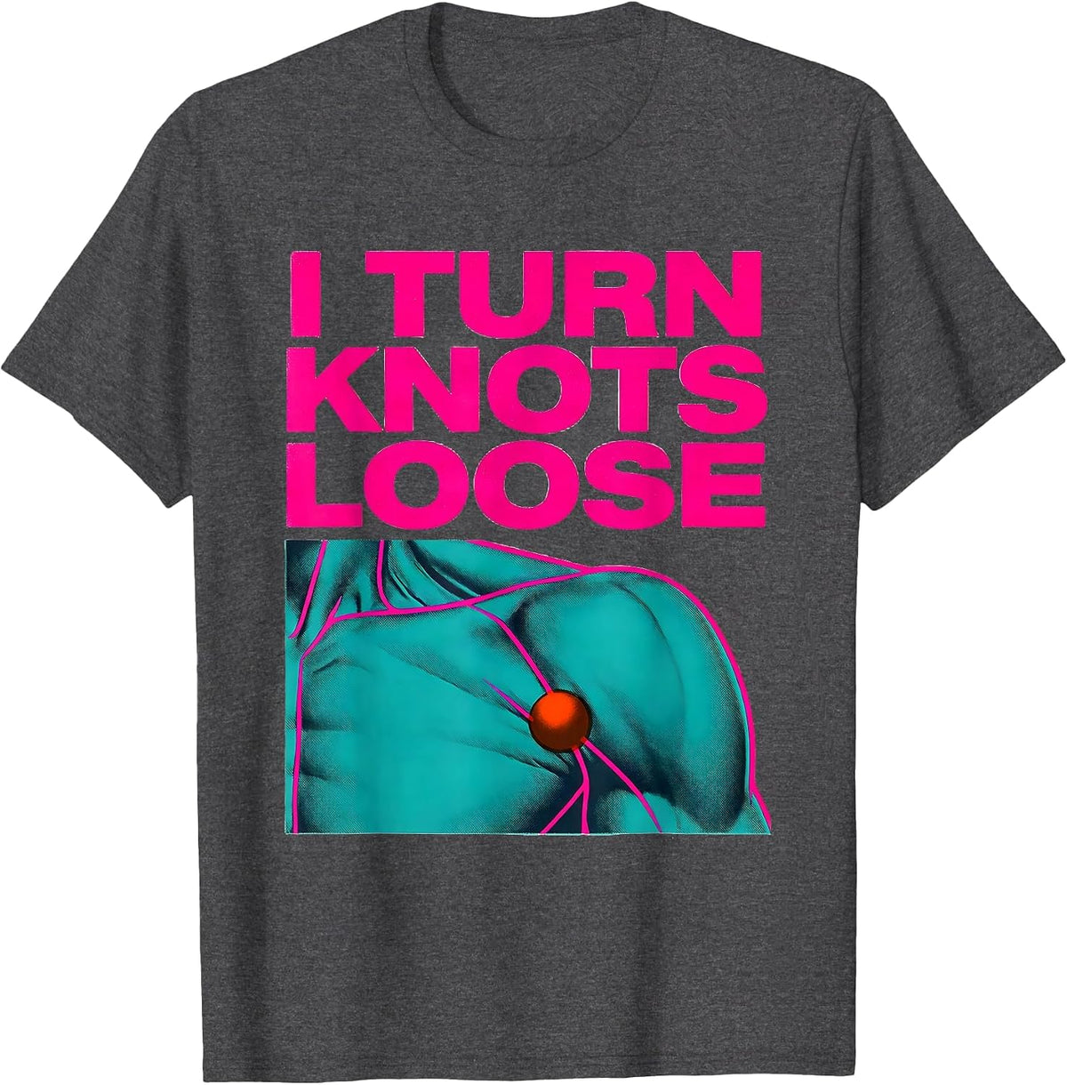Men's I Turn Knots Loose Risograph Massage Therapist Pun Humor T-Shirt - Dark Heather Grey