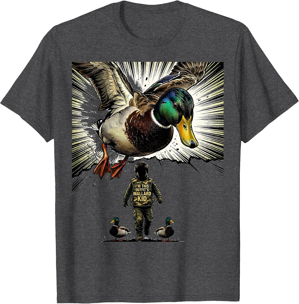 I'm This Outfit's Mallard Kid Comic Book Duck Hunting Dad T-Shirt - Dark Heather Grey
