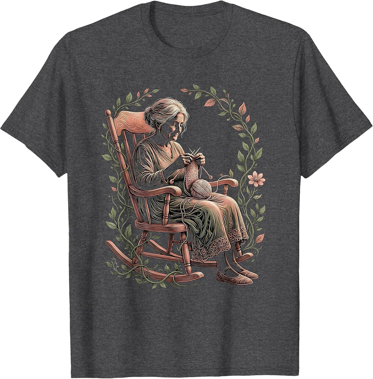 Men's Nana Knitting in Rocking Chair Graphic T-Shirt - Dark Heather Grey