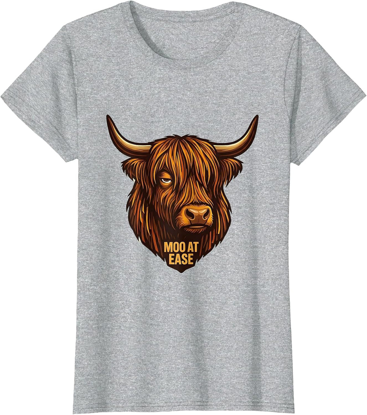 Women's Moo At Ease Funny Highland Cow Farm Animal Lover Humor T-Shirt - Heather Grey