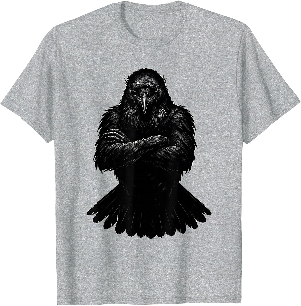 Men's Fawk Off Crow Crossed Wings Scowling Bird Design T-Shirt - Heather Grey