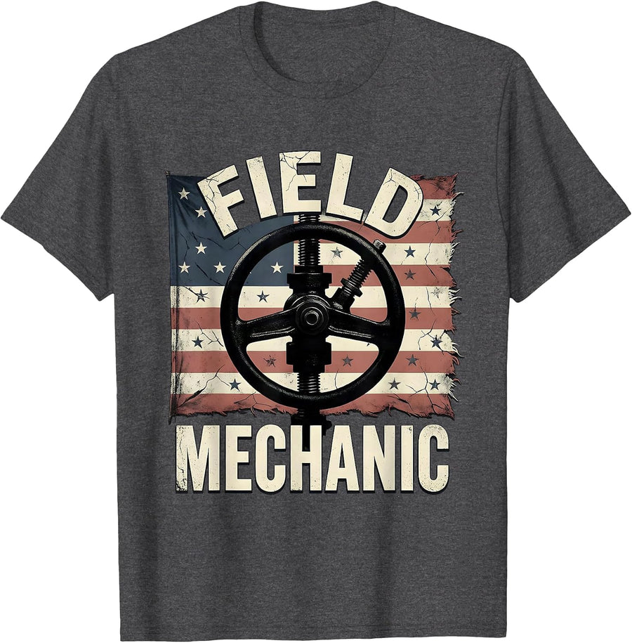 Men's Field Mechanic Distressed American Flag Mechanic Gift T-Shirt - Dark Heather Grey