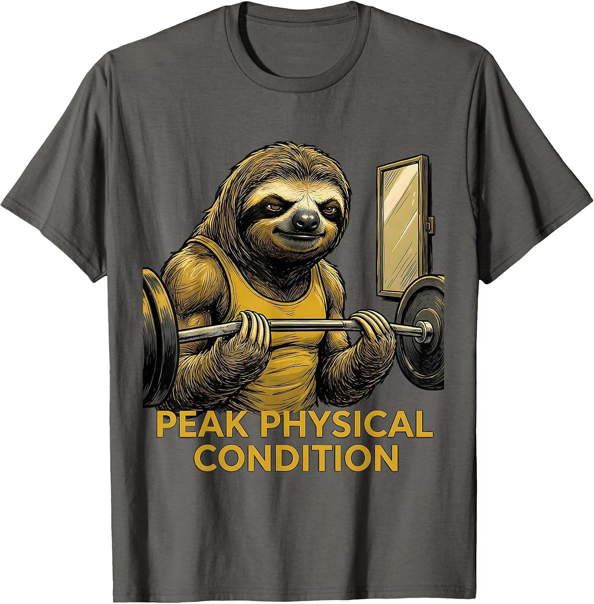 Men's Peak Physical Condition Funny Gym Sloth Weightlifting Humor T-Shirt - Asphalt Grey