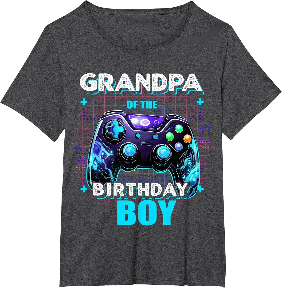 Grandpa of the Birthday Boy Matching Video Gamer Party T-Shirt - Dark Heather Grey