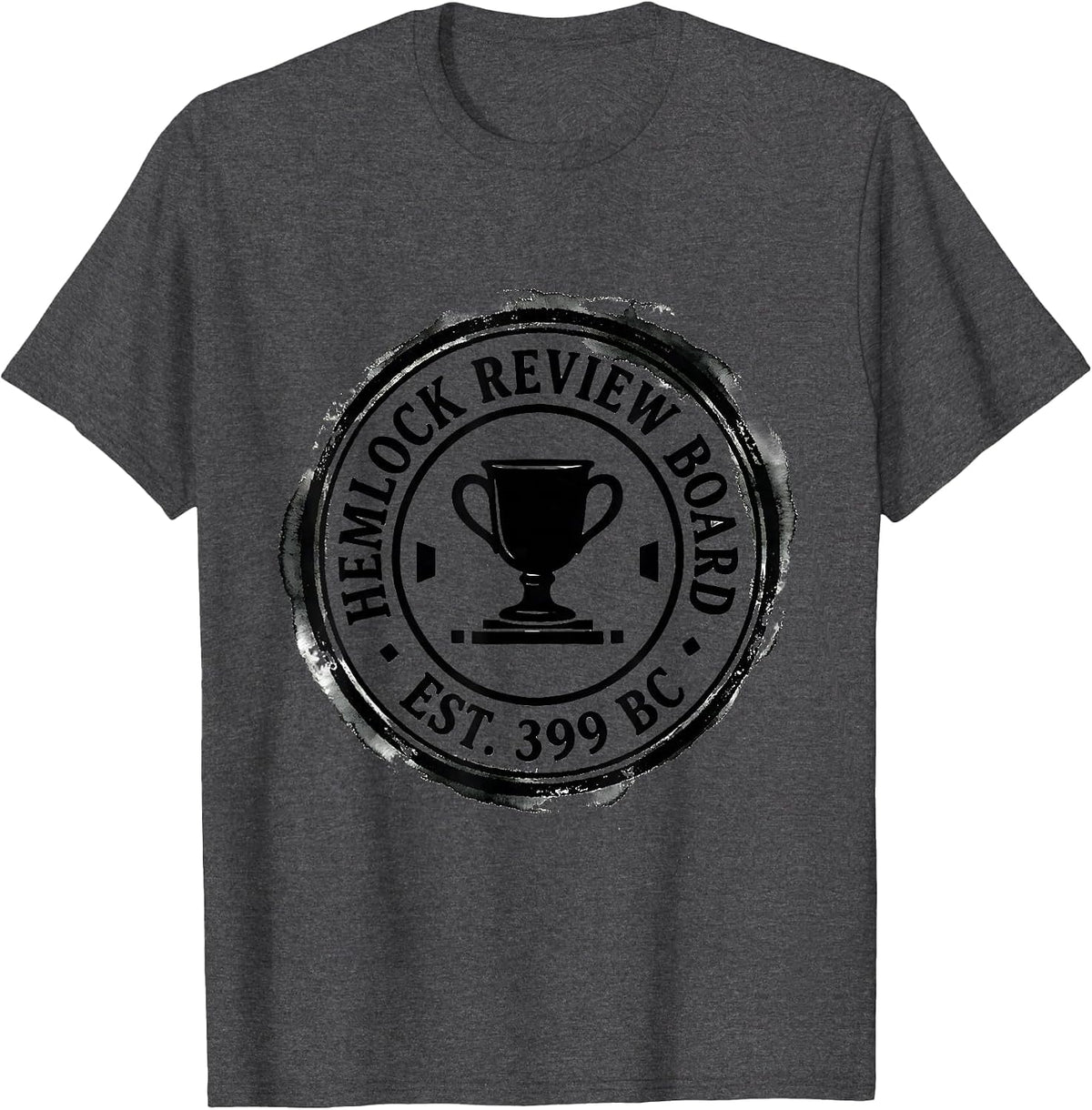 Men's Hemlock Review Board Est 399 BC Ironic Stoic Philosopher T-Shirt - Dark Heather Grey