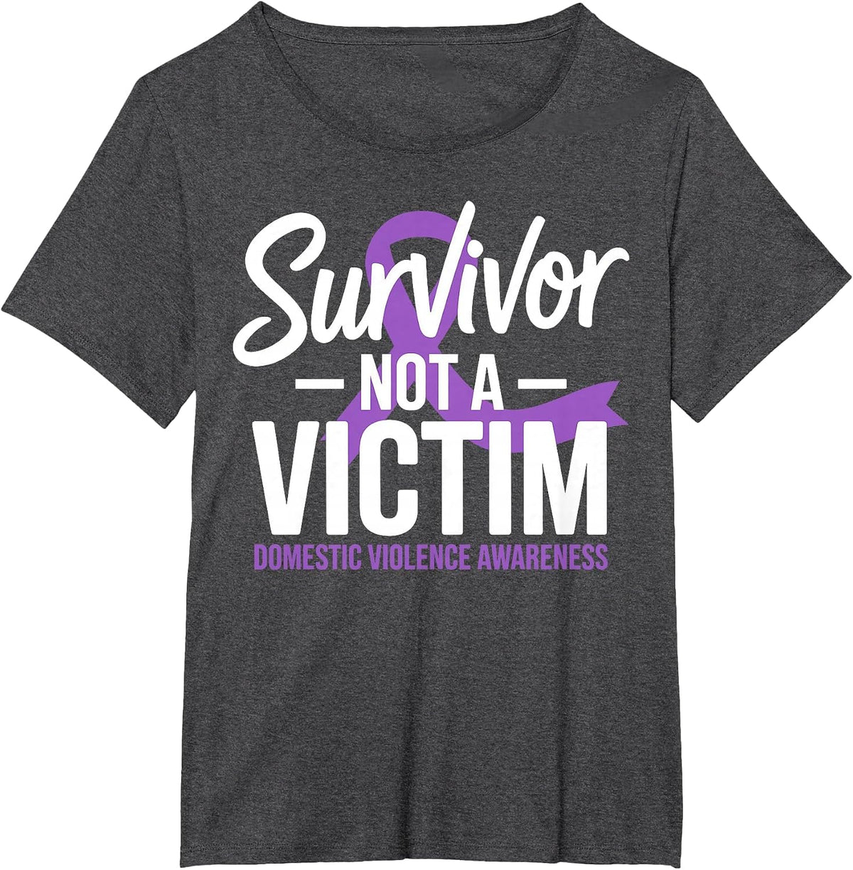 Survivor Not a Victim Domestic Violence Awareness DV Ribbon T-Shirt - Dark Heather Grey