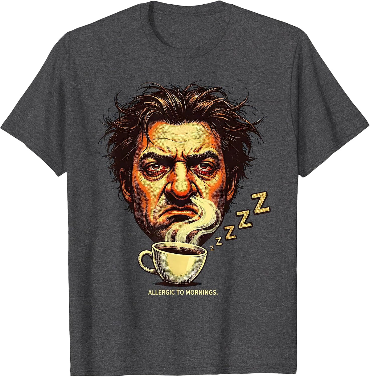 Men's Allergic To Mornings Funny Sleep Lover Design T-Shirt - Dark Heather Grey