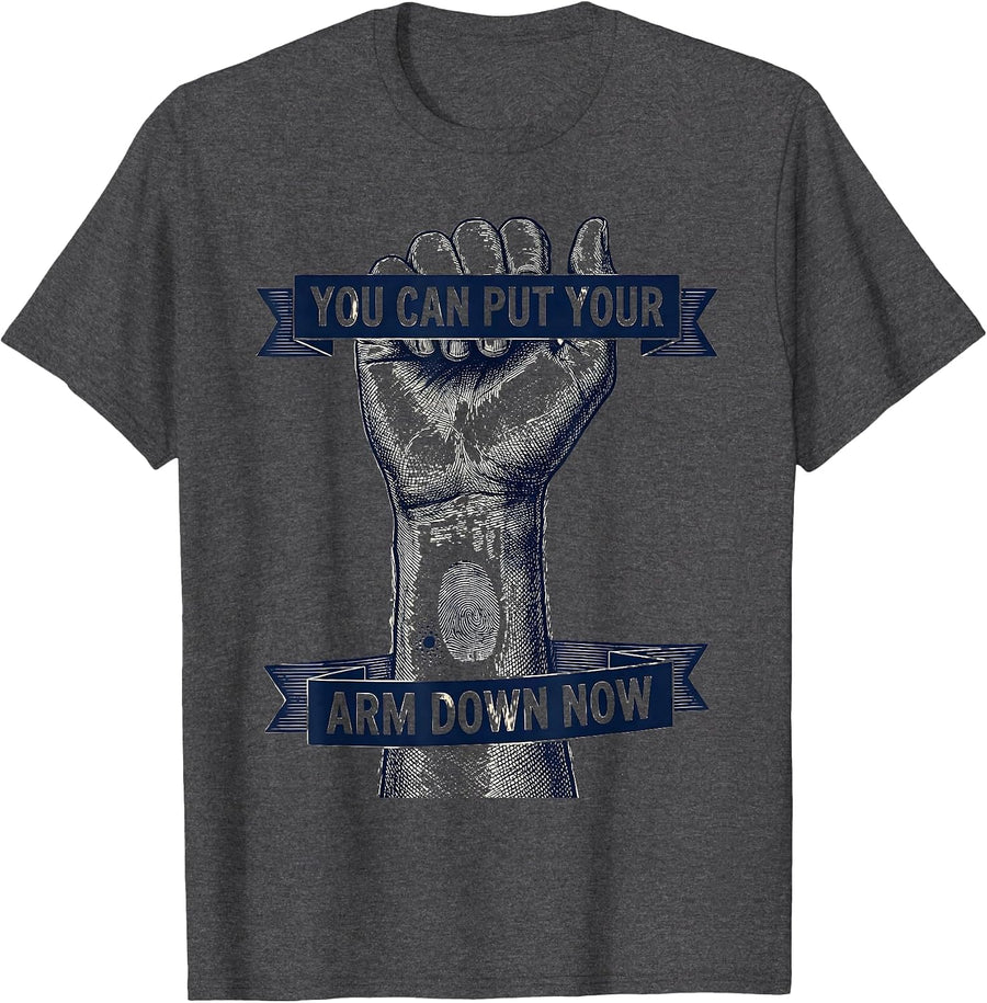 Men's You Can Put Your Arm Down Now Funny Massage Therapist LMT T-Shirt - Dark Heather Grey