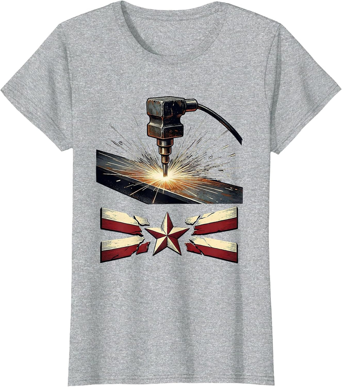 Welding Electrode Holder Patriotic Oilfield Worker Pride T-Shirt - Heather Grey