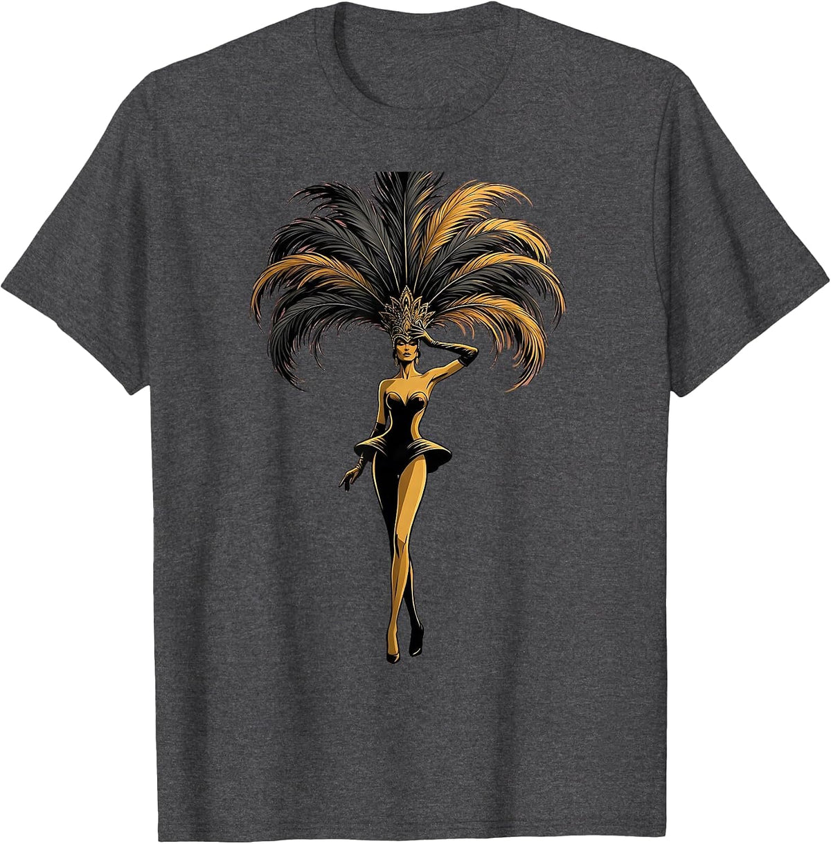 Men's Showgirl Feathered Headdress Illustration T-Shirt - Dark Heather Grey