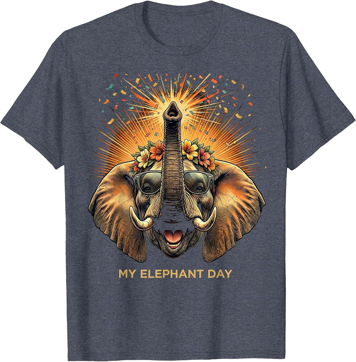 My Elephant Day Vintage Boho Elephant Lover Summer T-Shirt - Heather Blue