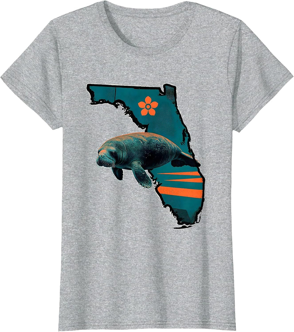 Women's Florida Peninsula Manatee Vintage Beach Retro Pride T-Shirt - Heather Grey