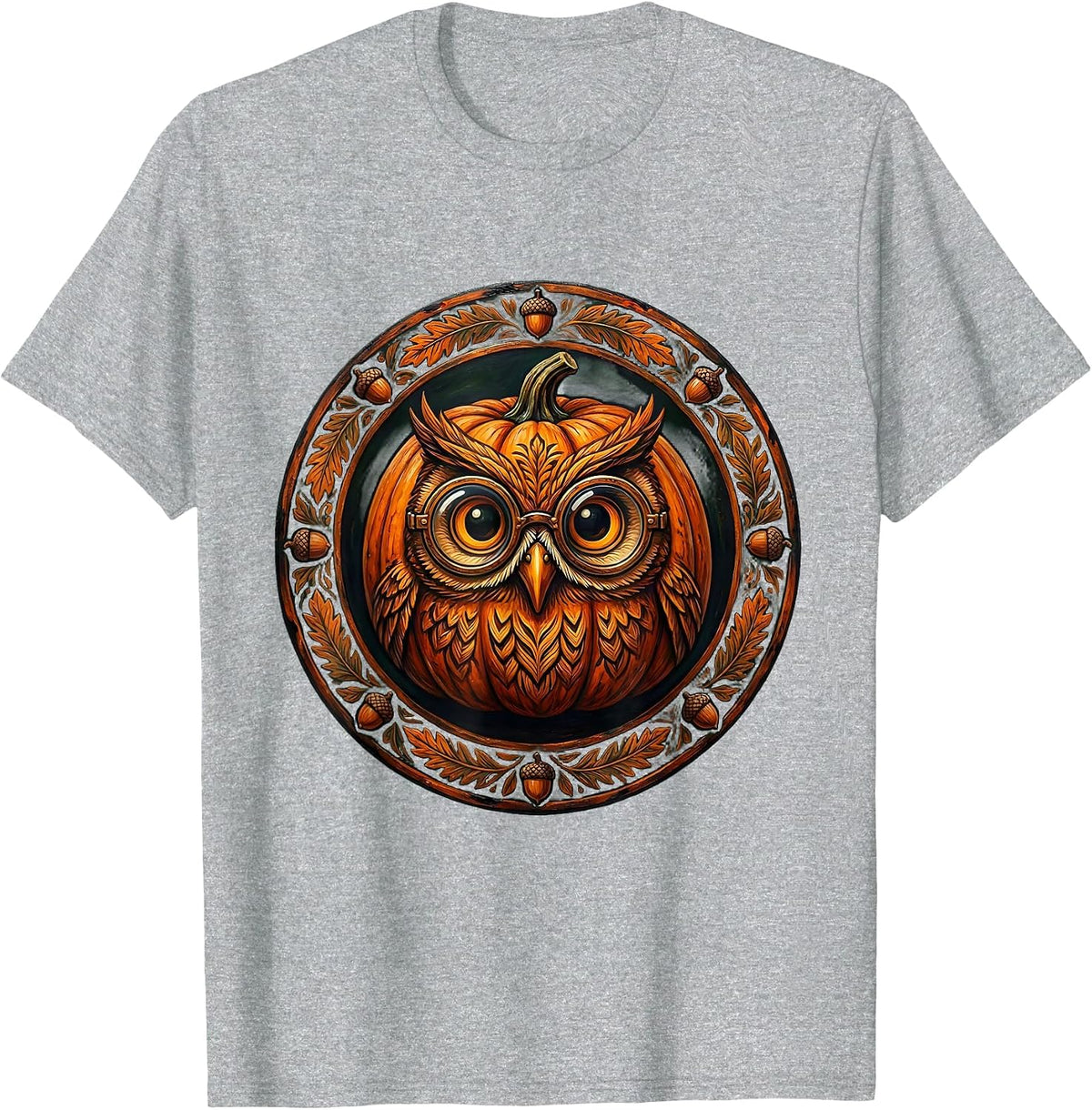 Men's Fall Teacher Owl Pumpkin Carved Jack-o-Lantern T-Shirt - Heather Grey