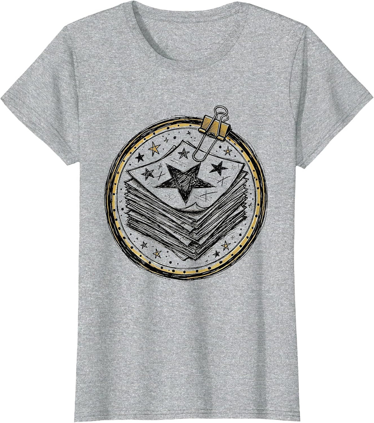 Women's Third Grade Teacher Graded Papers Gold Stars T-Shirt - Heather Grey