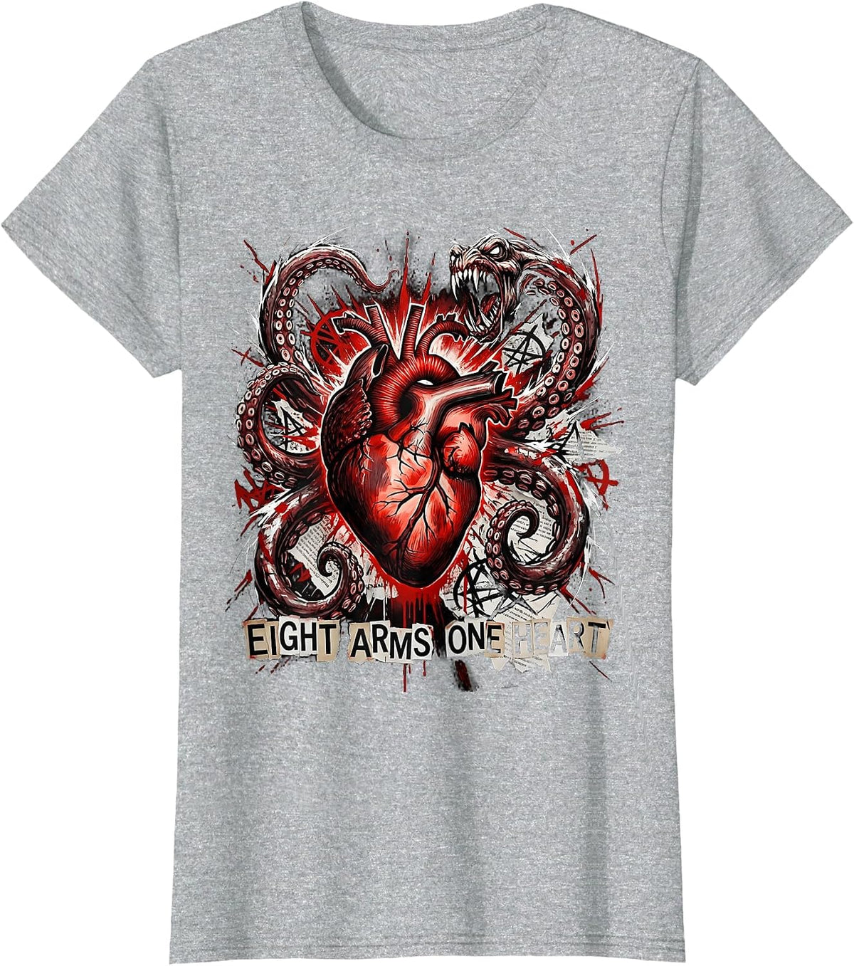 Eight Arms One Heart Octopus Lover Design T-Shirt - Heather Grey
