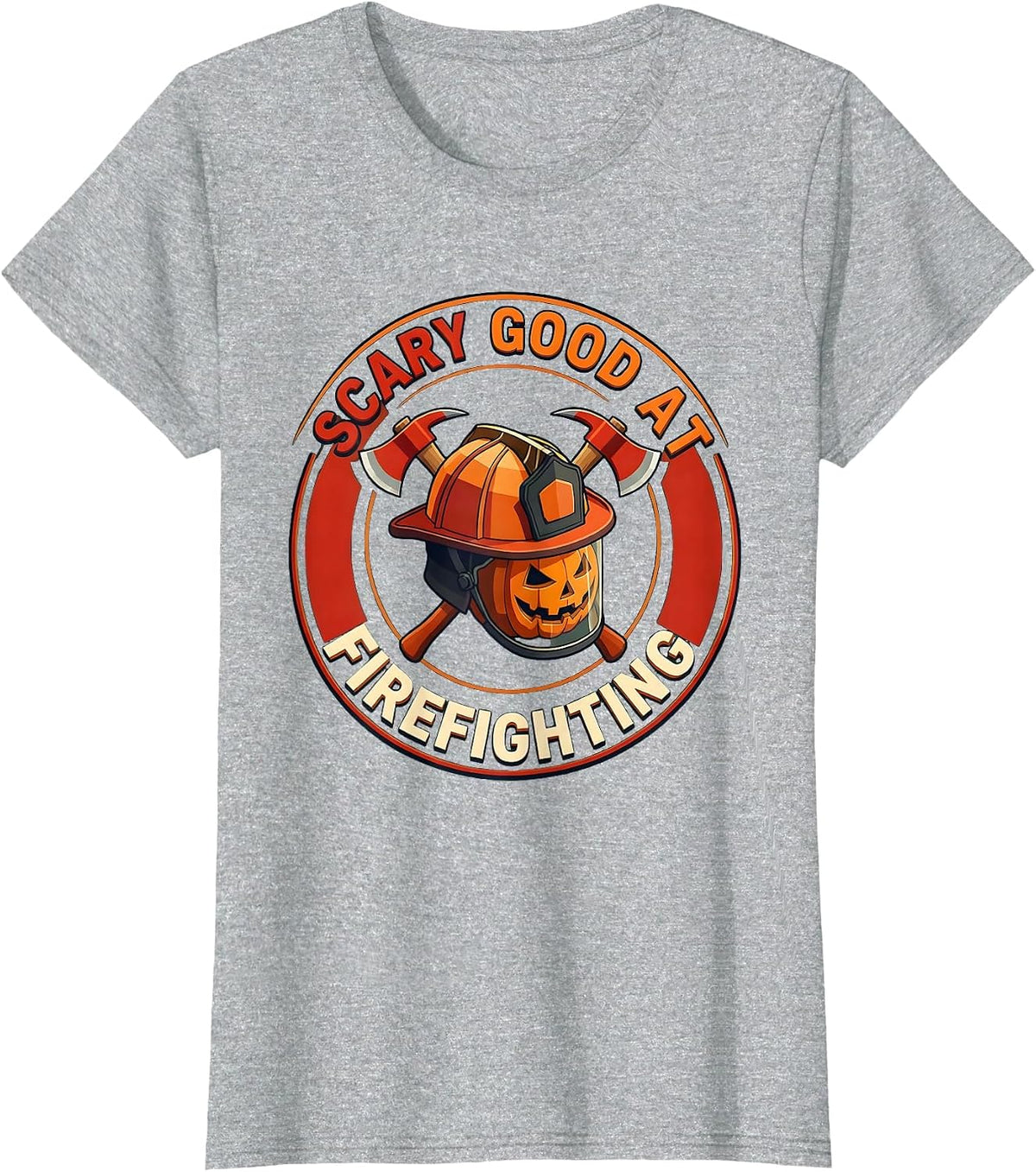 Scary Good At Firefighting Halloween Design T-Shirt - Heather Grey