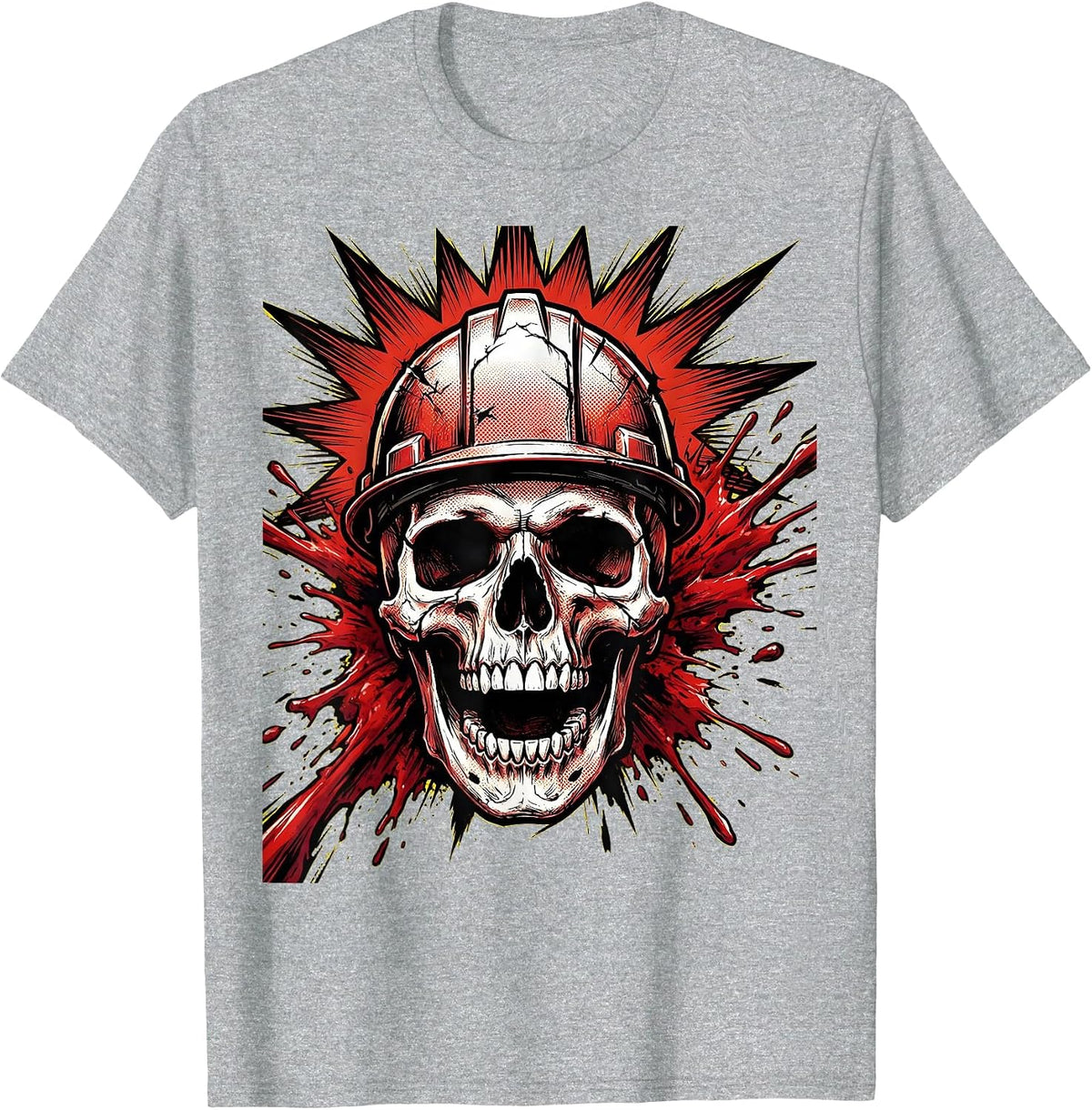 Men's Bloody Skull Hard Hat Splatter Graphic T-Shirt - Heather Grey