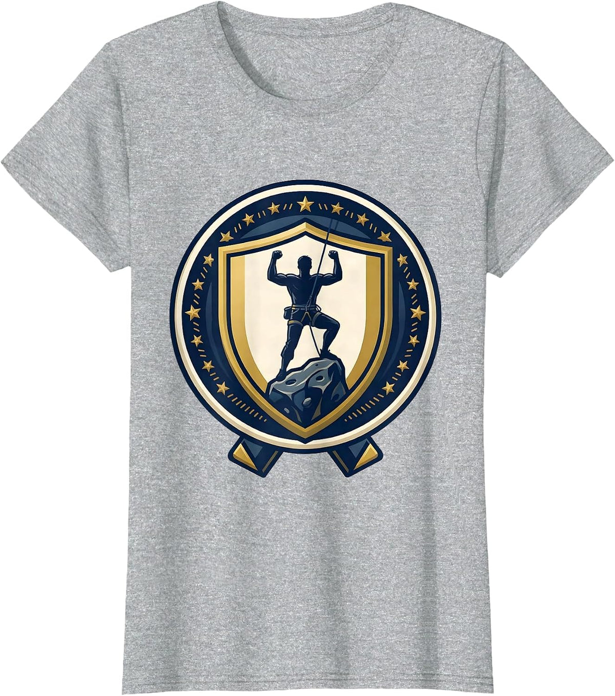Climbing Crest Emblem Rock Climber Bouldering Humor T-Shirt - Heather Grey