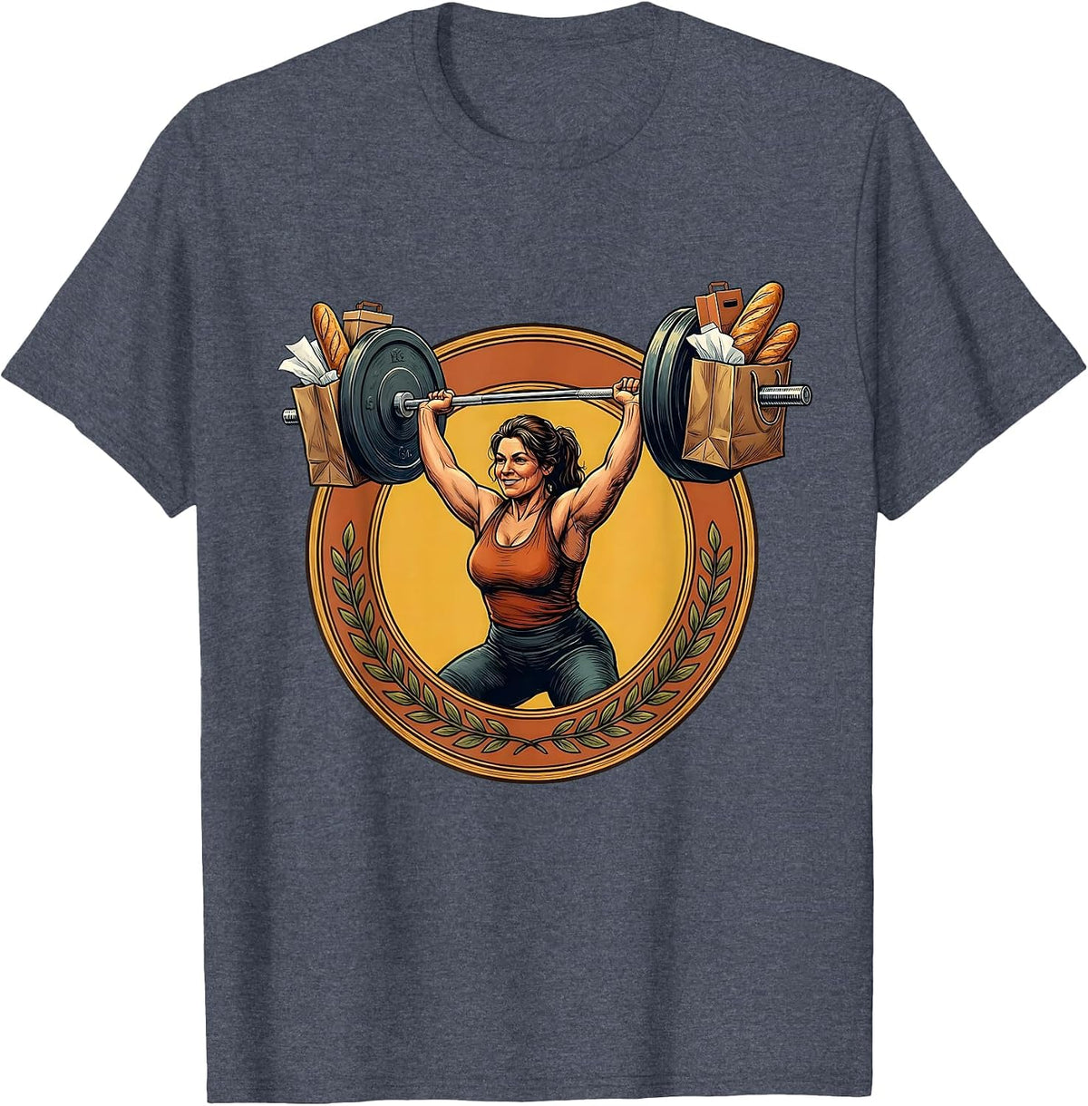 Shopper Strength Barbell Lifting Funny Graphic T-Shirt - Heather Blue