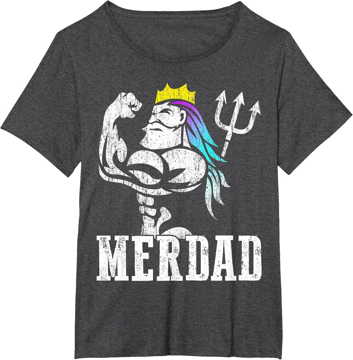 Merdad Papa Mermaid Workout Weightlift New Mer Dad Daughter T-Shirt - Dark Heather Grey