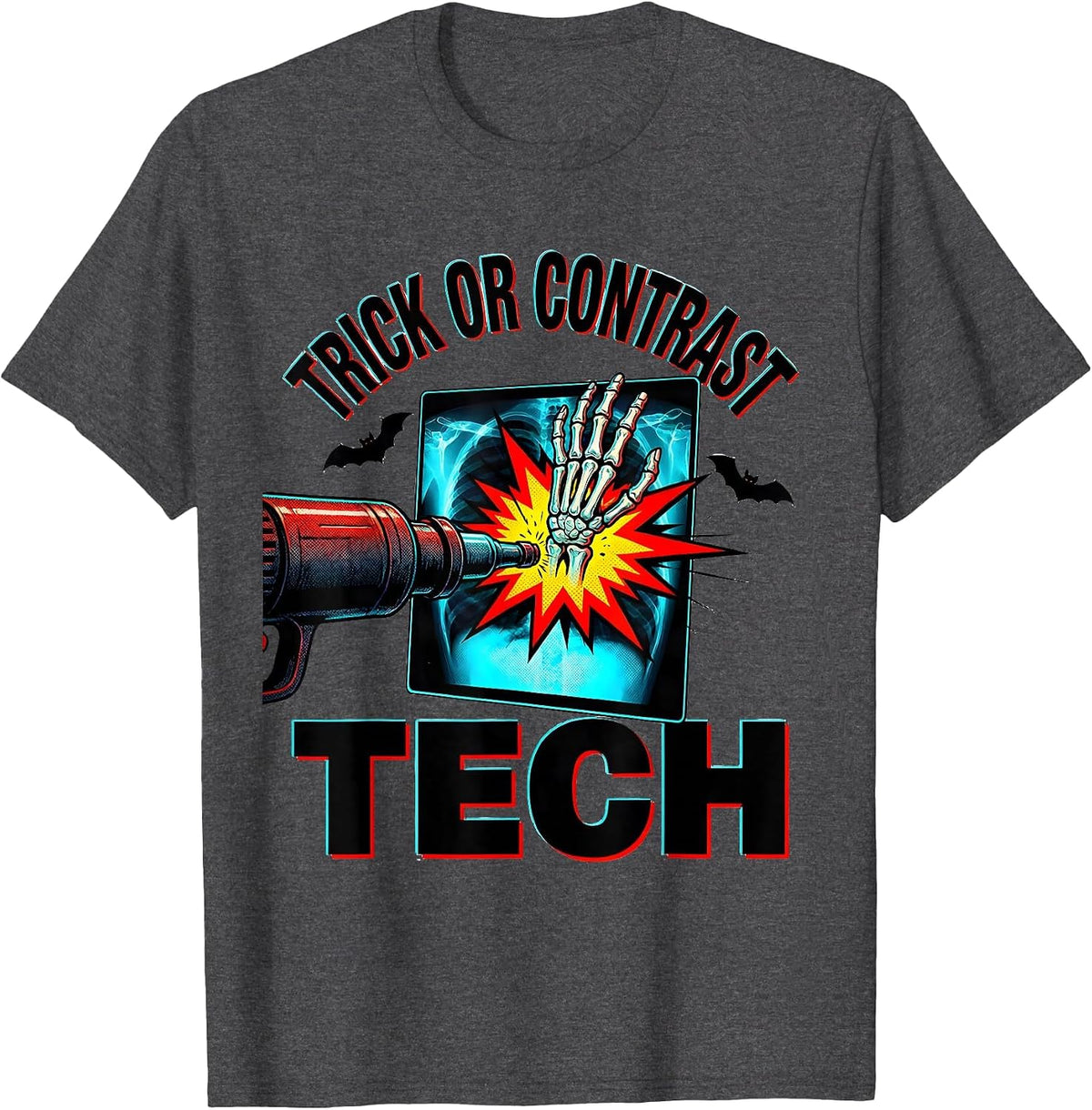 Trick Or Contrast Tech Pop Art Radiology Tech Halloween T-Shirt - Dark Heather Grey