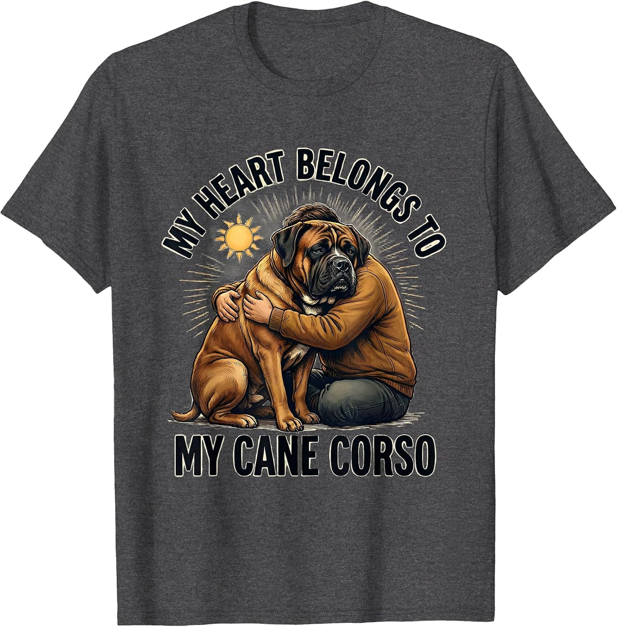 My Heart Belongs To My Cane Corso Funny Dog Owner Breed T-Shirt - Dark Heather Grey