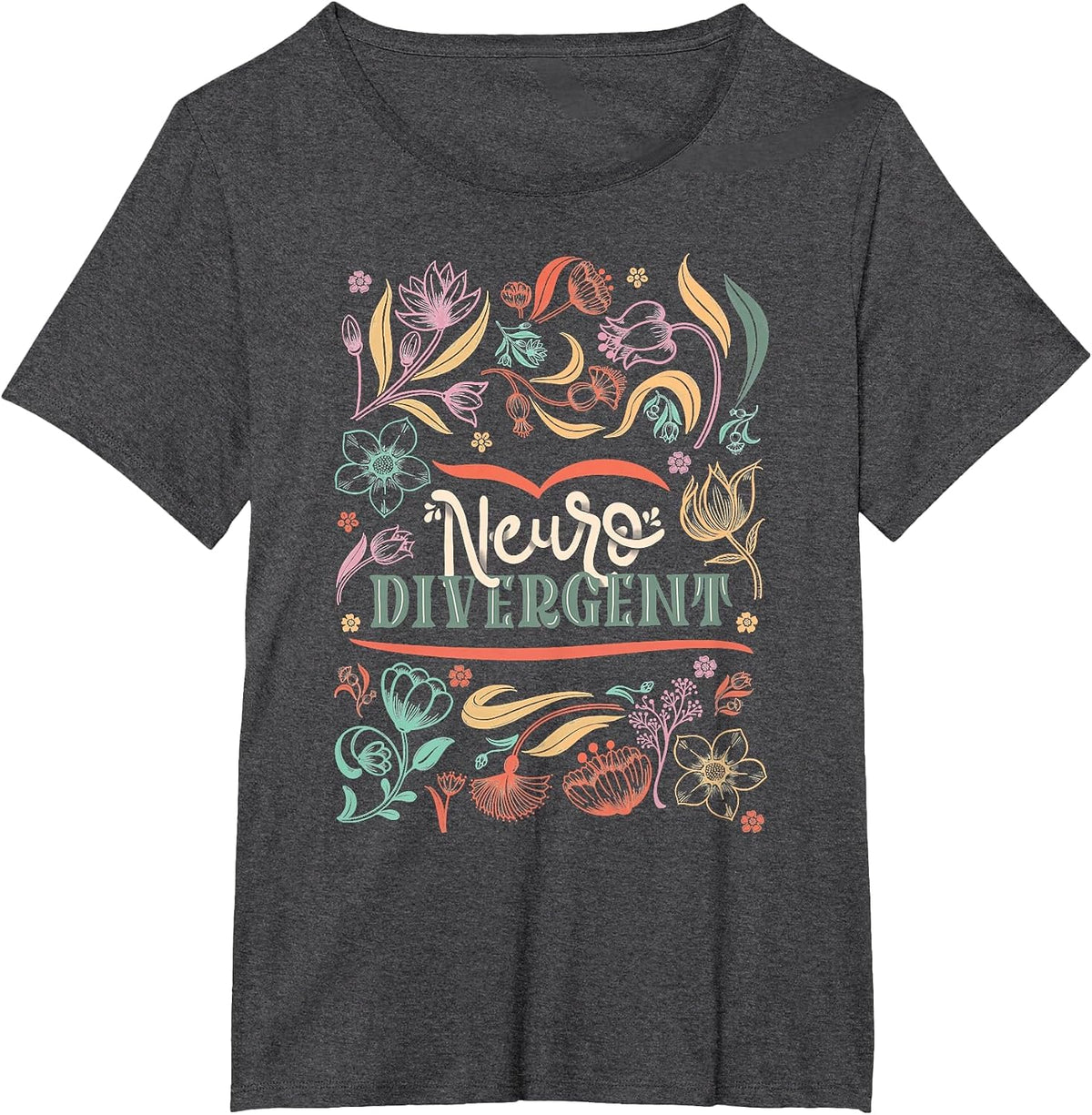 Floral Neurodivergent Autism Awareness T-Shirt - Dark Heather Grey