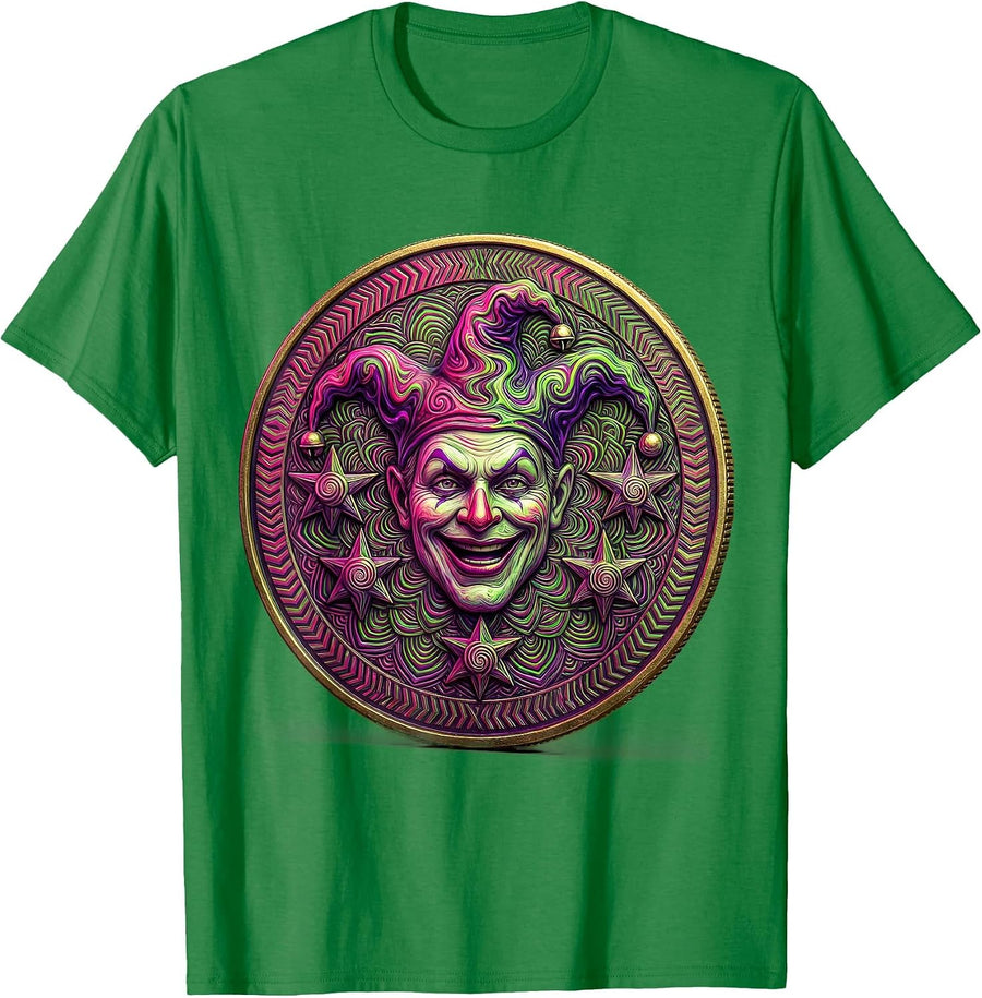 Men's Mardi Gras Jester Doubloon Coin Graphic T-Shirt - Kelly Green