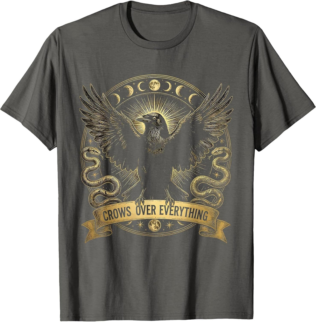 Crows Over Everything Bold Crow Graphic Design T-Shirt - Asphalt Grey