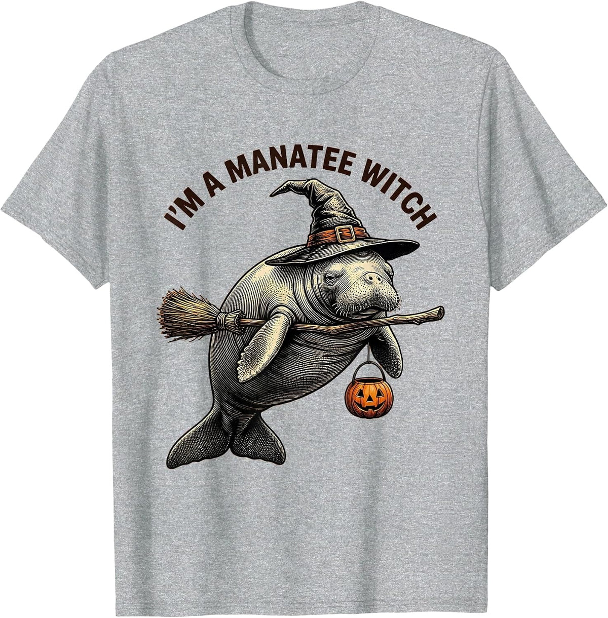 Men's I'm A Manatee Witch Crosshatch Etching Halloween Costume Men T-Shirt - Heather Grey