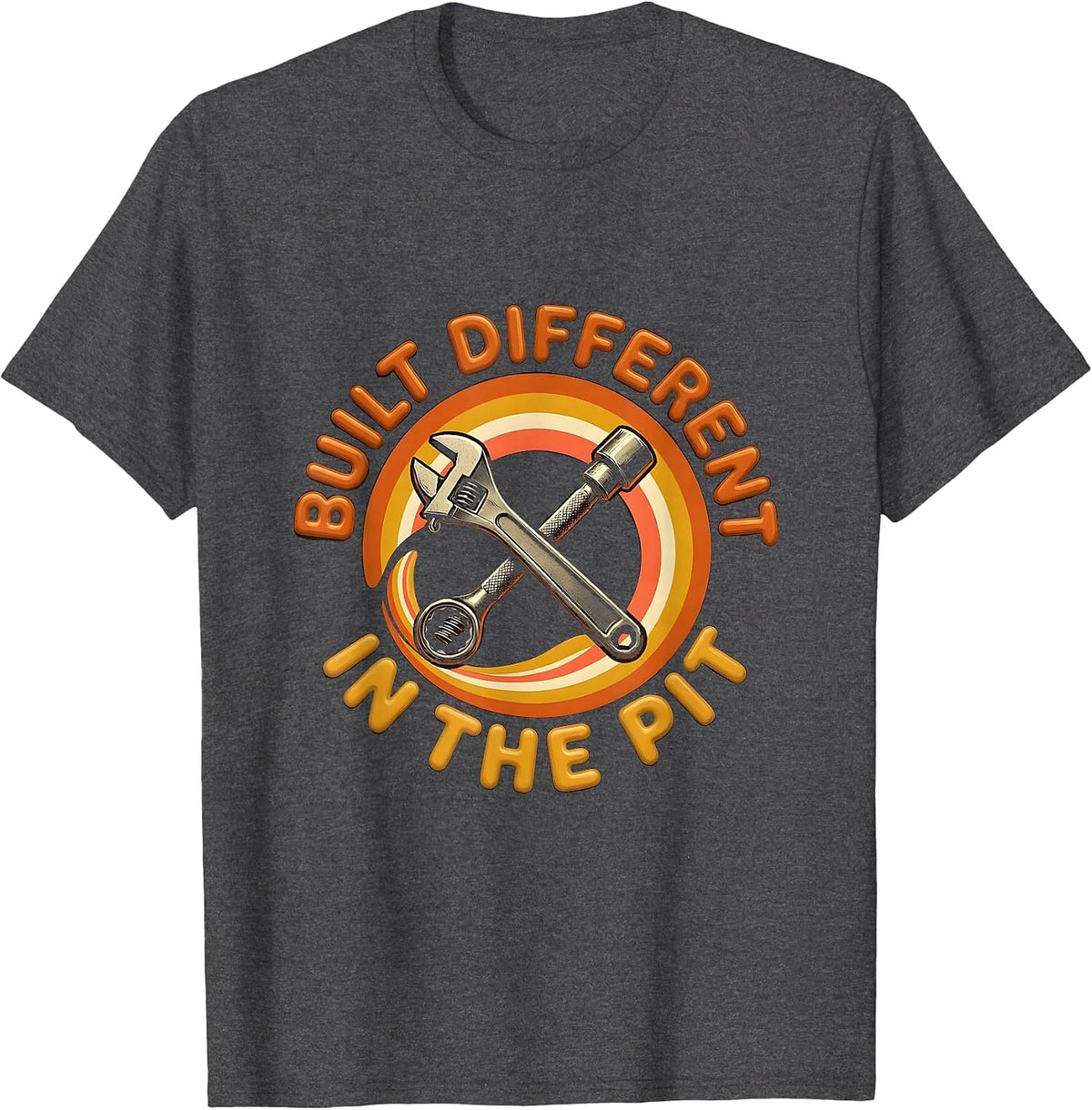 Men's Built Different In The Pit Crew Racing Design T-Shirt - Dark Heather Grey