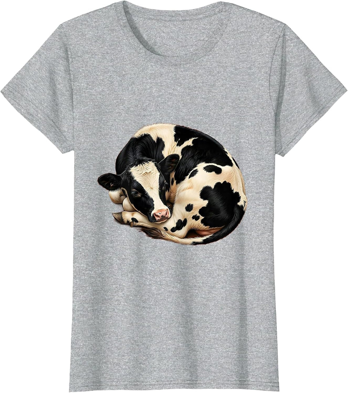 Women's Sleeping Baby Calf Cute Cow Lover Graphic T-Shirt - Heather Grey