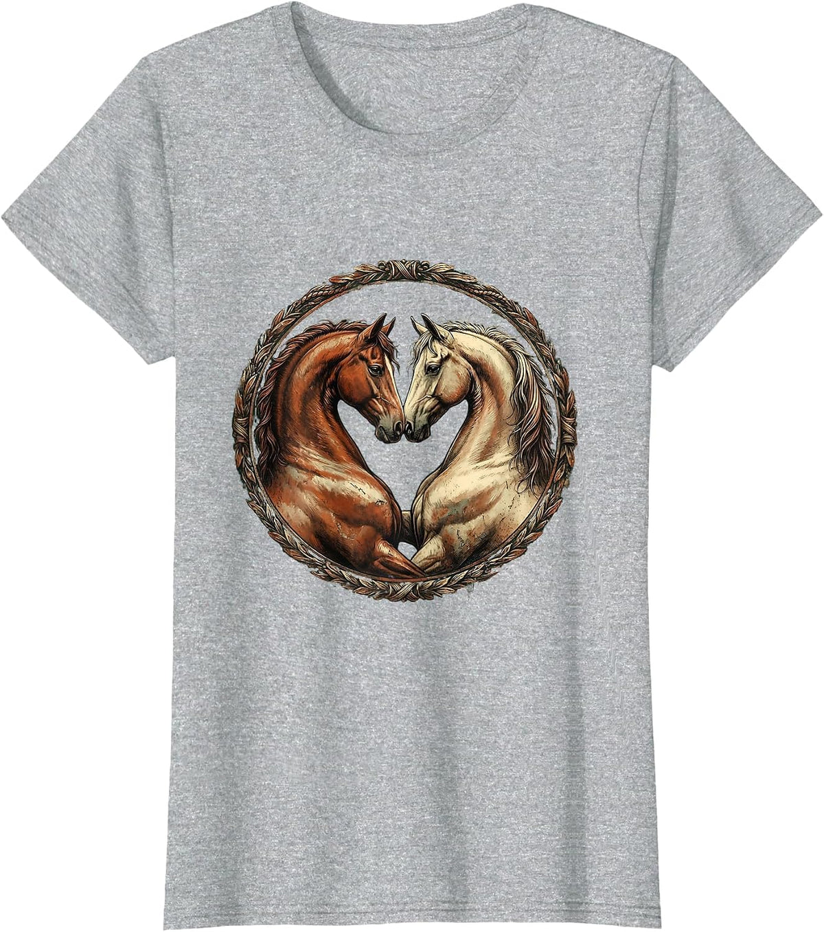 Two Horses Nose to Nose Graphic Tee T-Shirt - Heather Grey