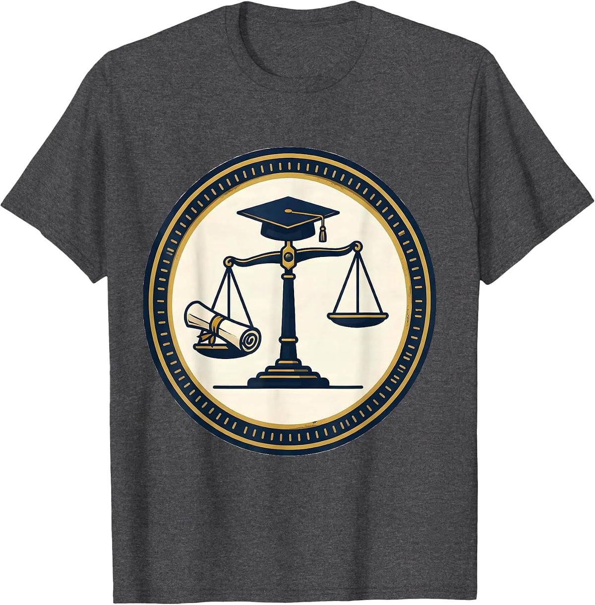 Men's Sealed Balance Scale Doctoral Cap PhD Graduation Humor T-Shirt - Dark Heather Grey