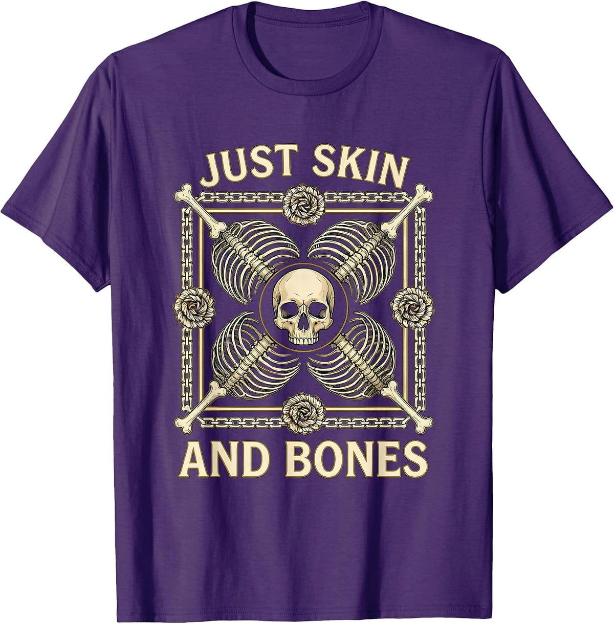 Just Skin and Bones Edgy Graphic Design T-Shirt - Purple