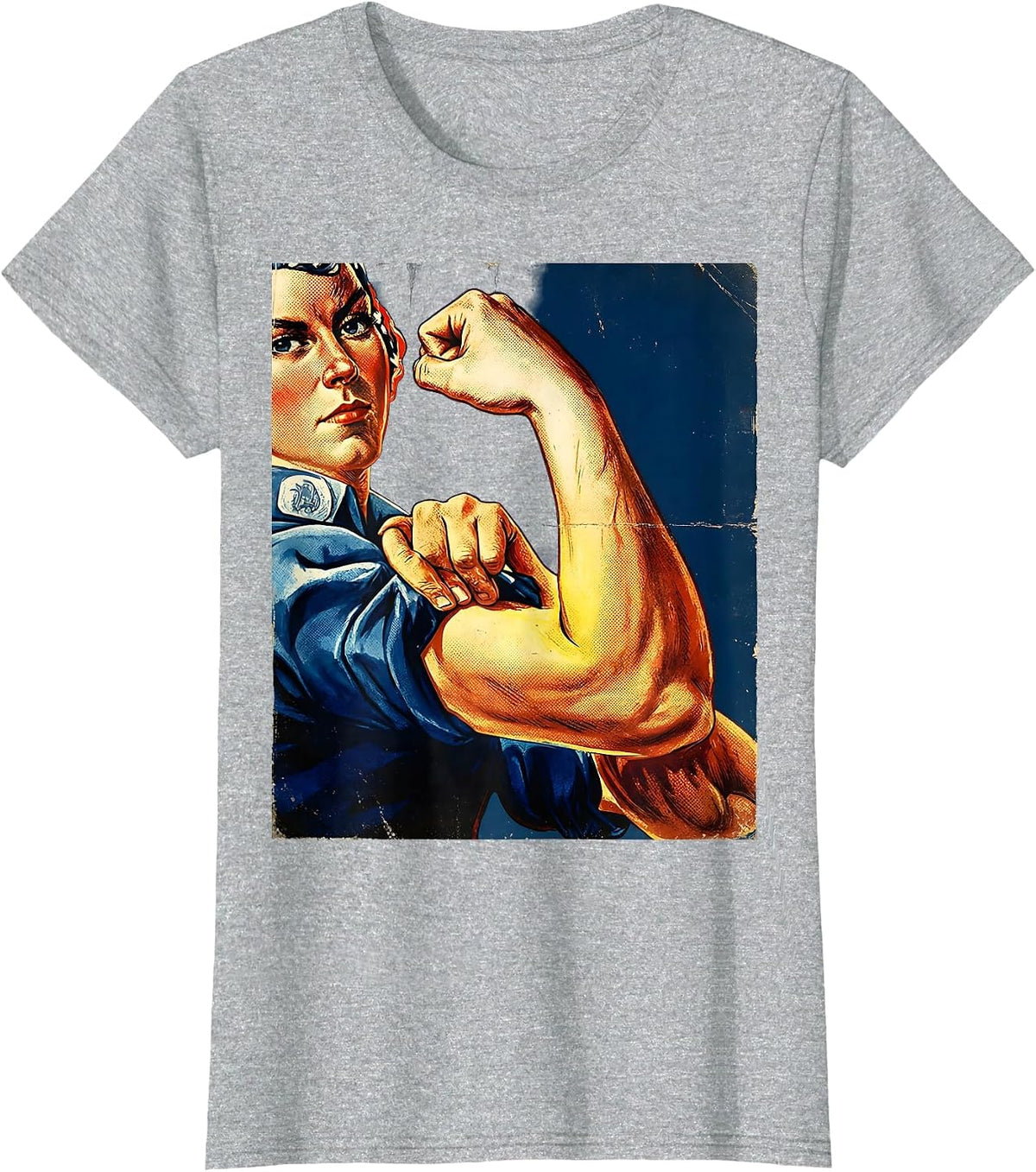Labor Day Rosie Flexing Arm Graphic Tee T-Shirt - Heather Grey