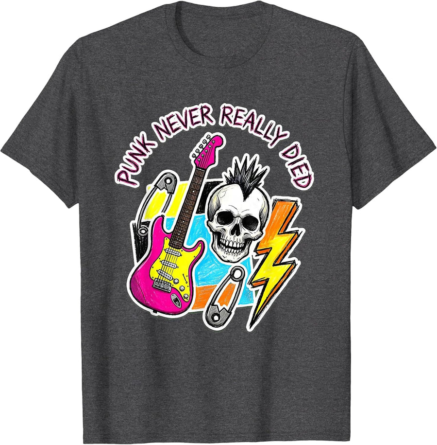 Men's Punk Never Really Died Bold Graphic Design T-Shirt - Dark Heather Grey
