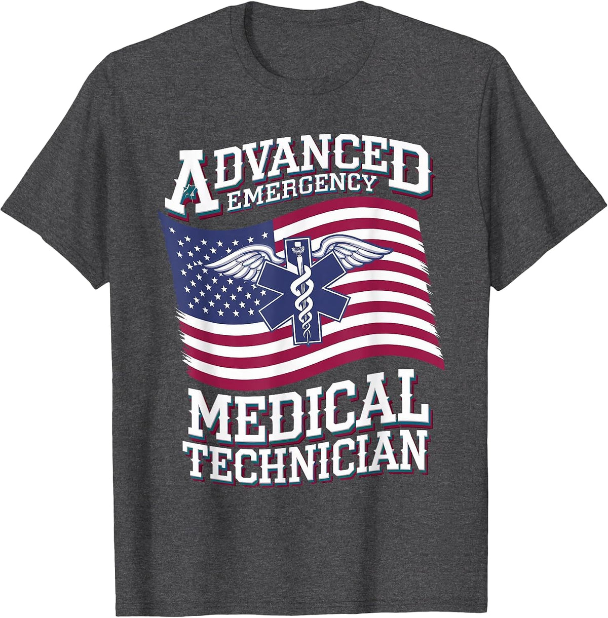 Patriotic AEMT for Medical Technician First Aider T-Shirt - Dark Heather Grey