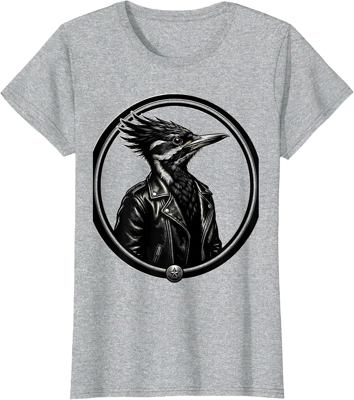 Little Pecker Club Woodpecker Leather Jacket T-Shirt - Heather Grey