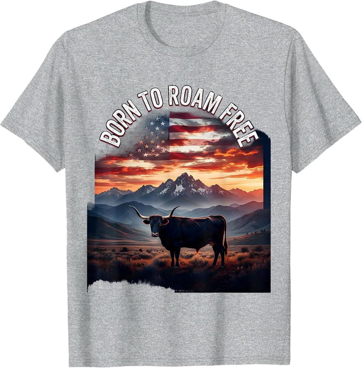 Men's Born to Roam Free Cow Lover Design T-Shirt - Heather Grey