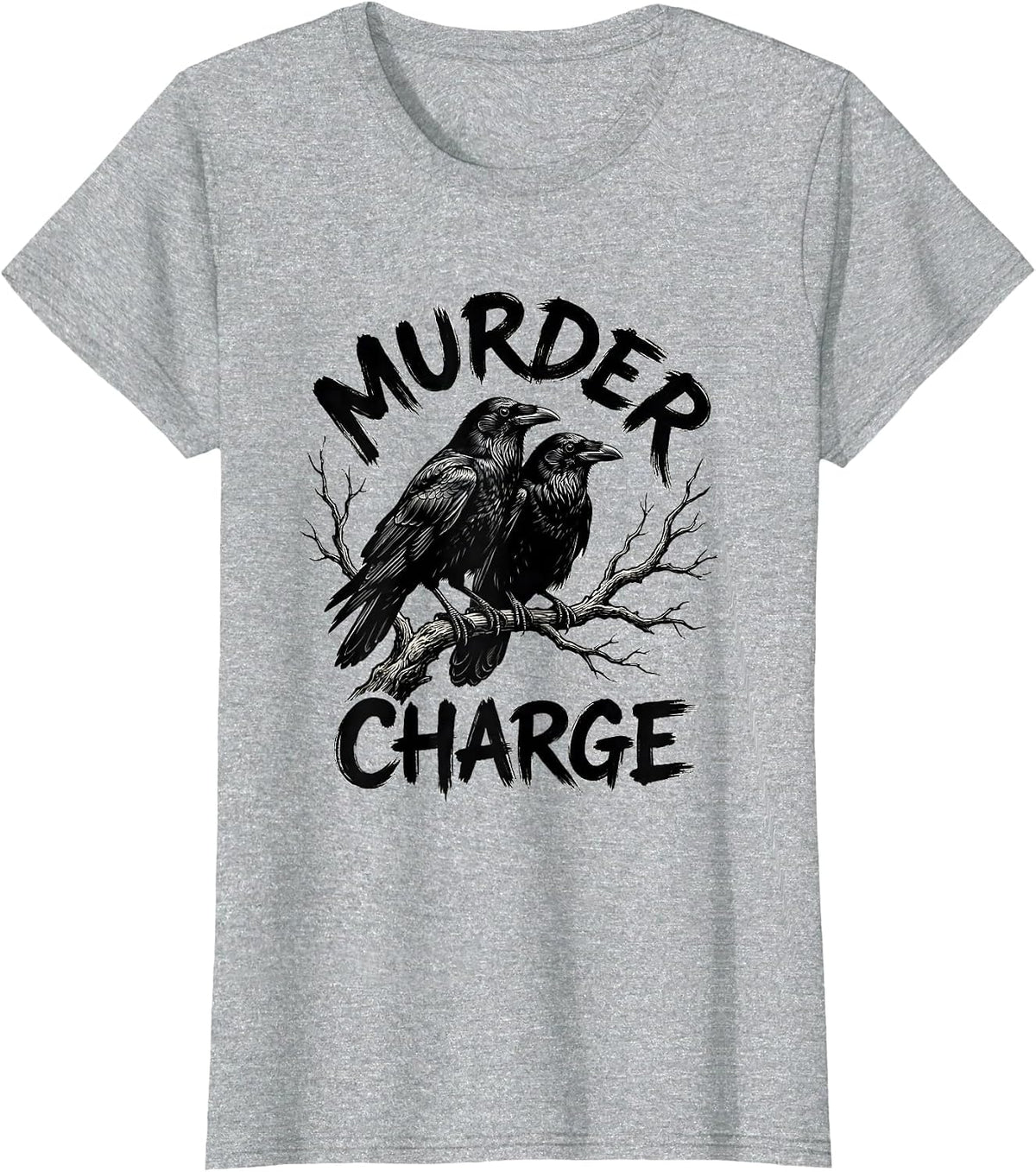 Murder Charge Bold Hand-Drawn Crows Bird Lover Humor T-Shirt - Heather Grey