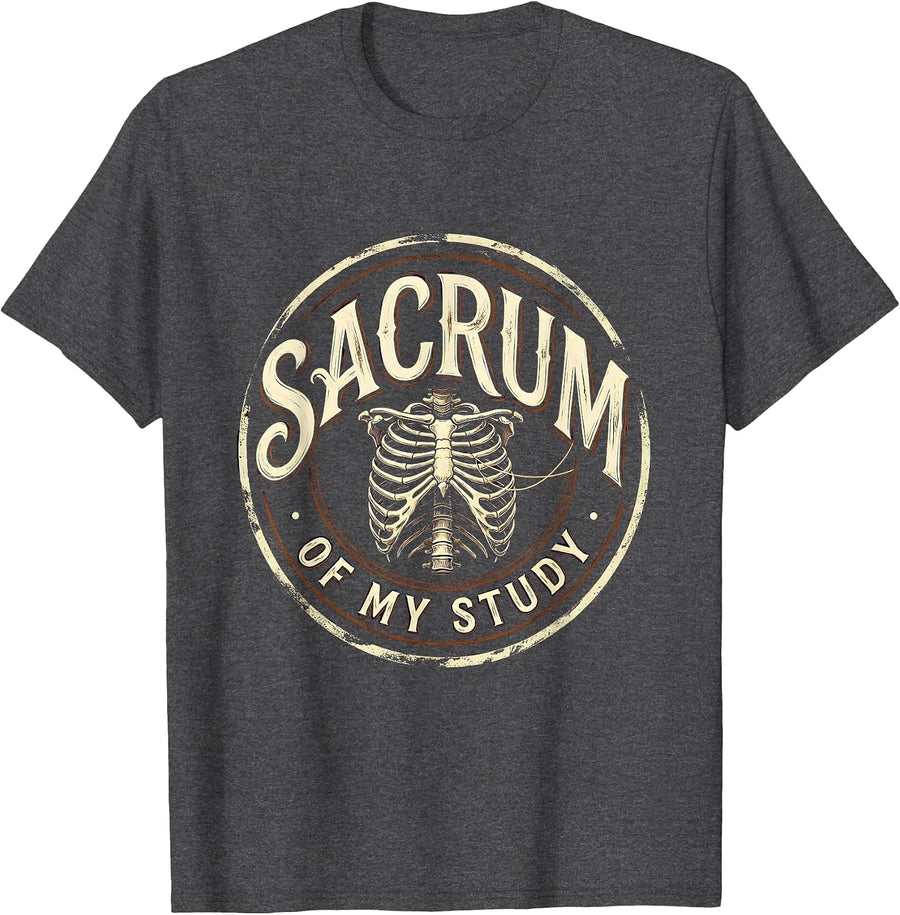 Men's Sacrum of My Study Distressed Massage Therapist LMT Humor T-Shirt - Dark Heather Grey