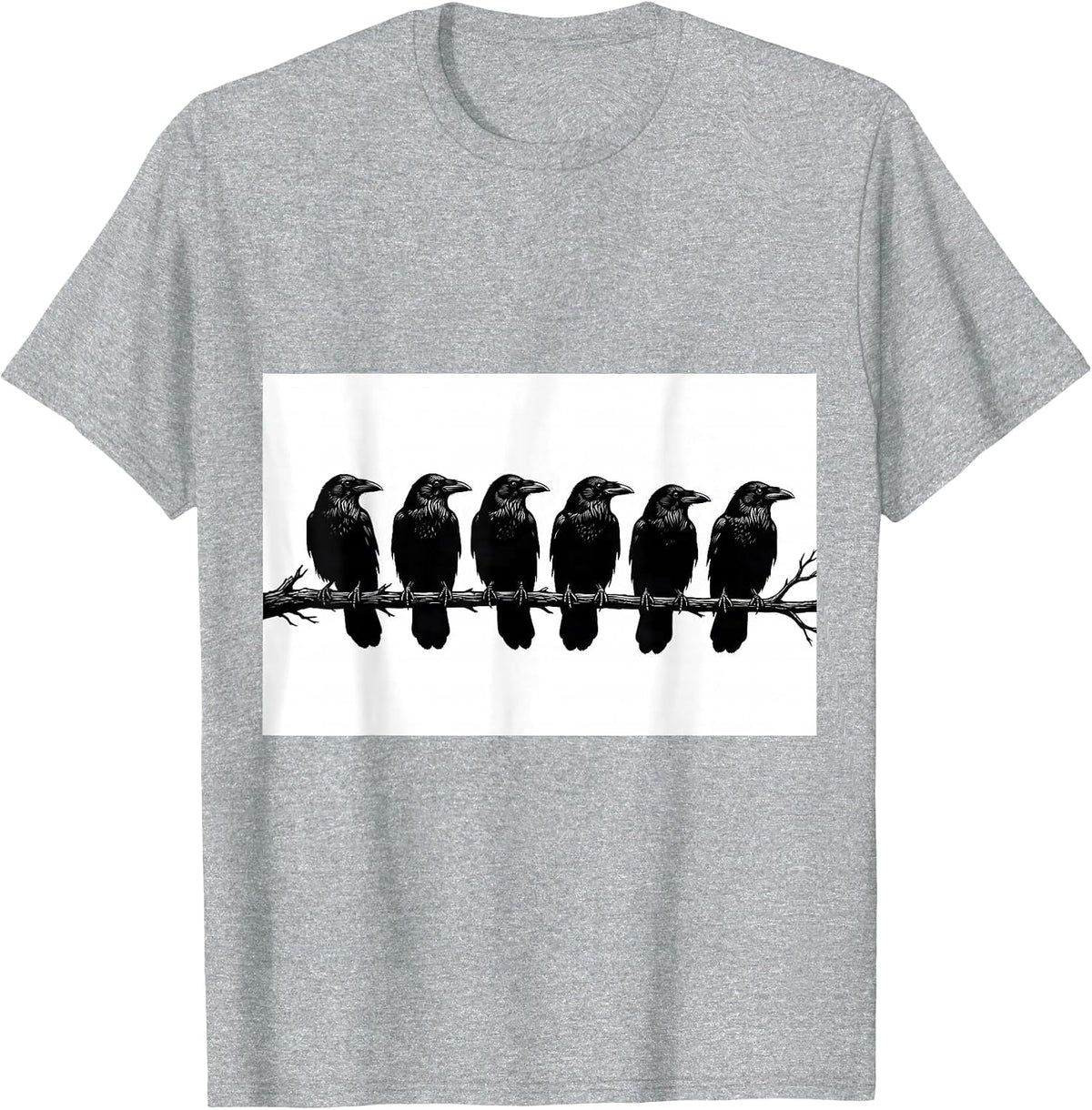 Men's Six Crows Silhouette Dark Humor Gothic Bird Lover T-Shirt - Heather Grey