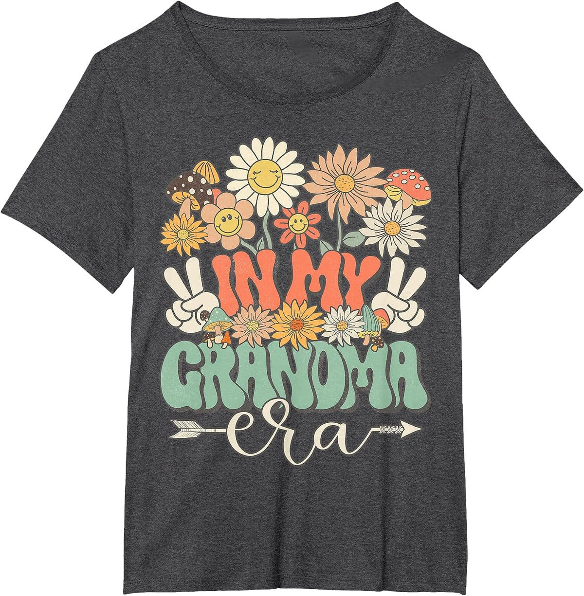 in My Grandma Era Floral Hippie Groovy Retro Matching Family T-Shirt - Dark Heather Grey