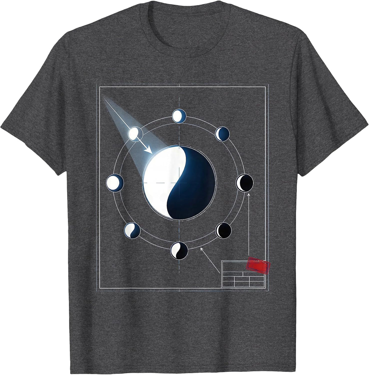 Lunar Phase Cycle Astronomy Graphic Science Teacher T-Shirt - Dark Heather Grey