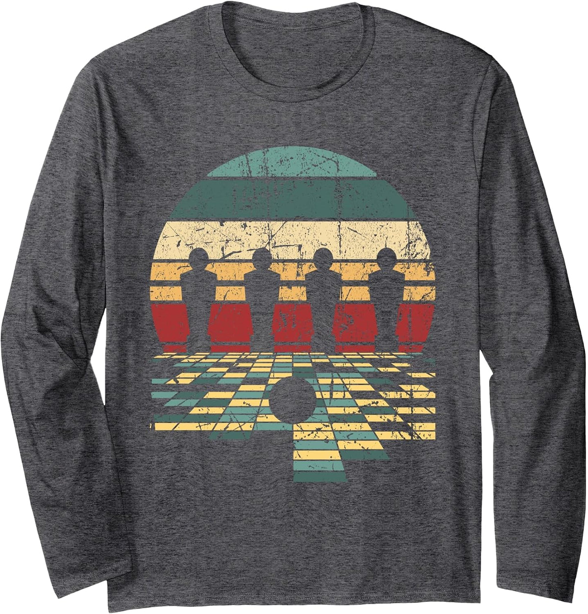 Retro Vintage Foosball Player Table Football Table Soccer Long Sleeve T-Shirt - Adult Unisex Dark Heather Grey