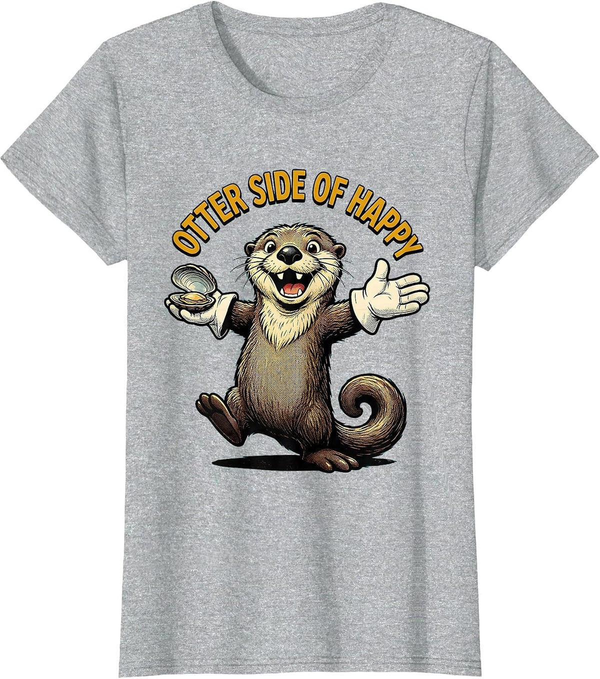 Women's Otter Side of Happy Cute Otter Design T-Shirt - Heather Grey