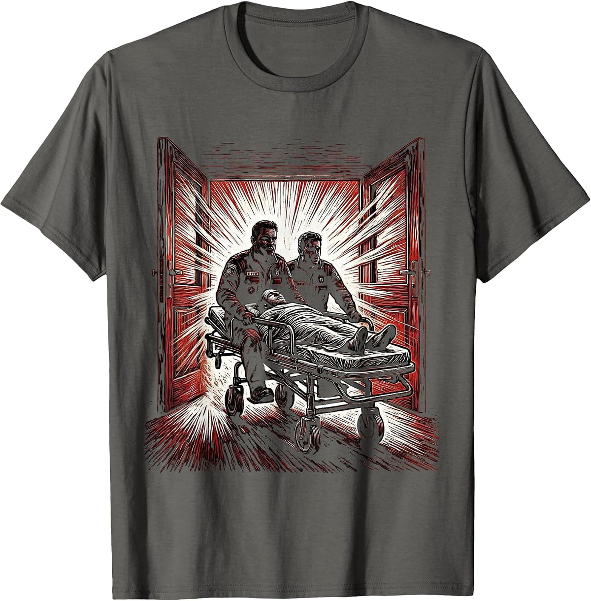 Men's EMT Rushing Patient on Stretcher Graphic T-Shirt - Asphalt Grey